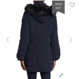 DKNY Faux Fur Trim Micro Twill Parka